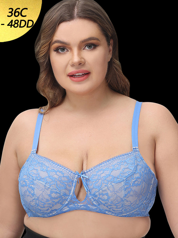 Jacquard Floral Lace Thin Full Coverage Push Up Bra