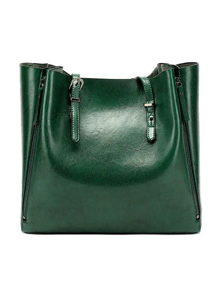 Solid Large Capacity Leisure Handbag Faux Leather Shoulder Tote Bag