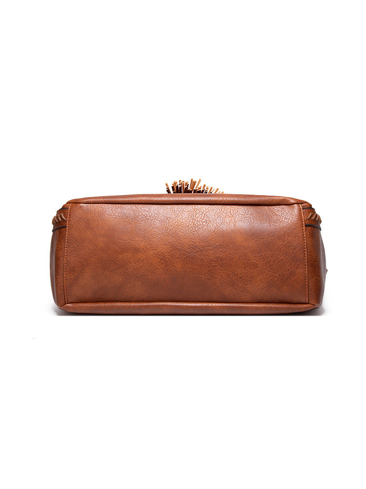 Vintage Tassel PU Leather Large Purse Shoulder Bag for Women