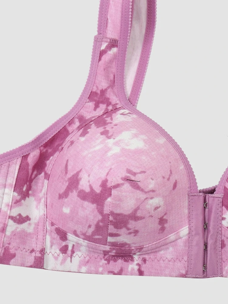 Women's Front Clasp Tie Dyed Lightly Lined Wire-free Bra