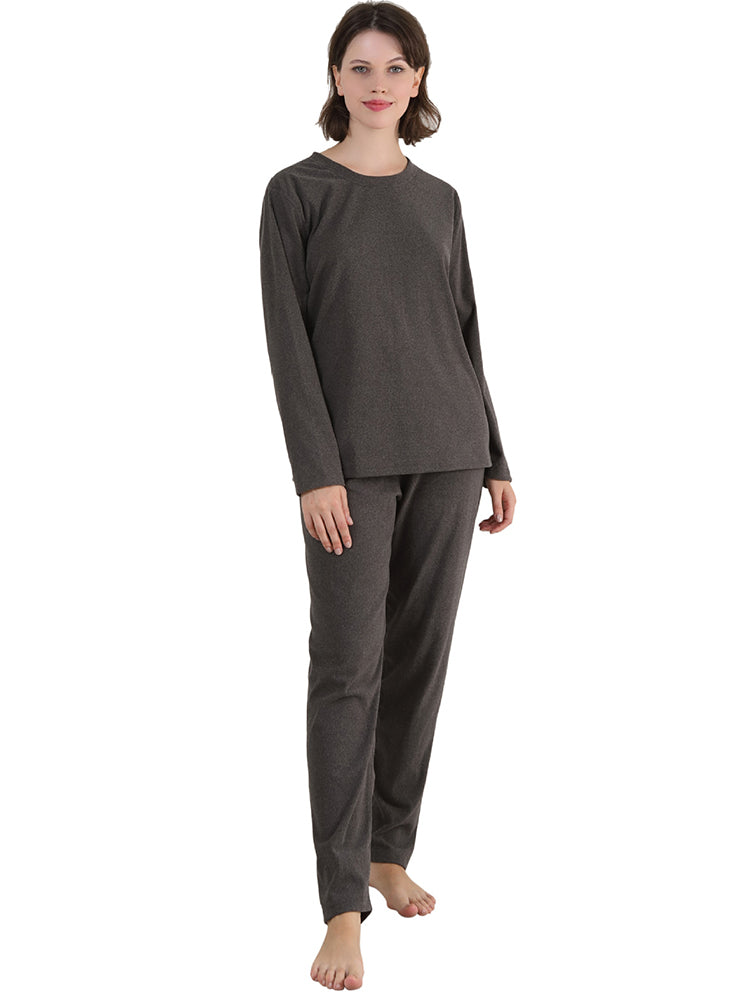 Women Solid Fleece Lined Long Sleeve Plus Size Pajama Sets