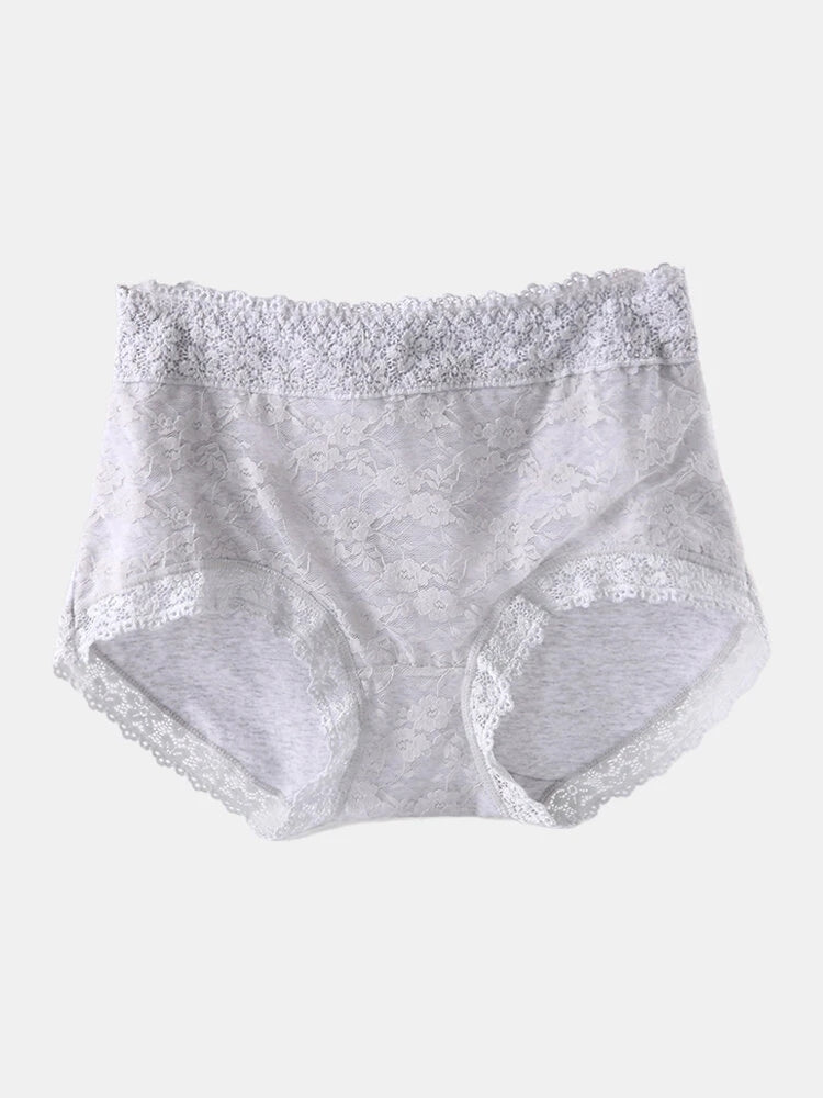 Women High Waist Cotton Lace Stretch Regular Briefs