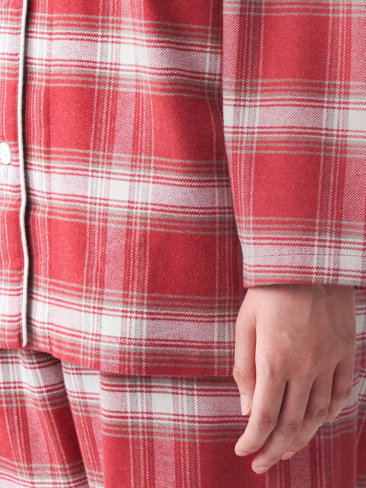 Cotton Plaid Pajamas Set Long Sleeve Sleepwear for Men&Women