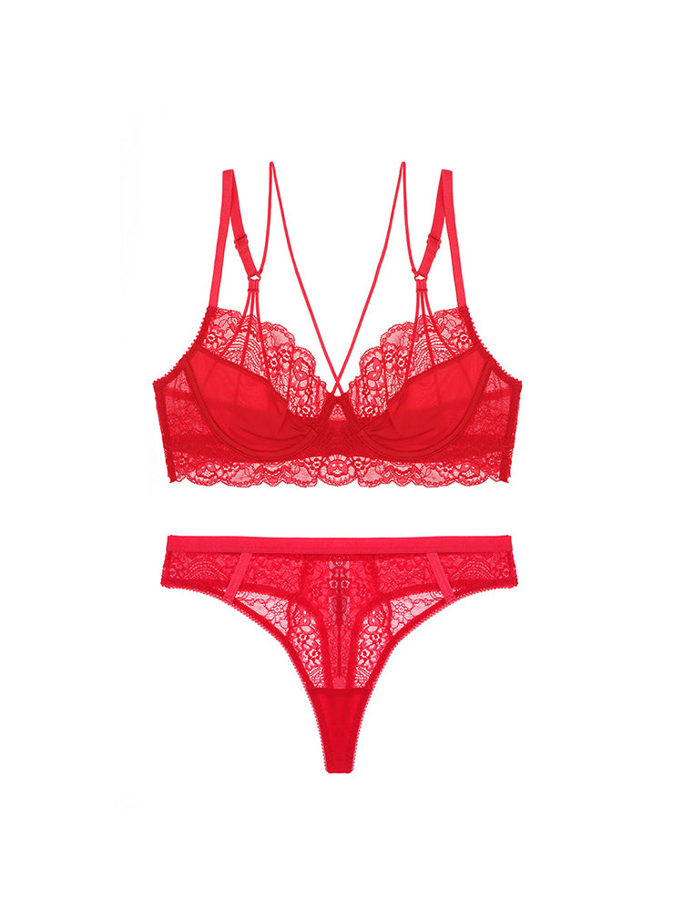 Women's Push Up Sexy Lace Lingerie Bra and Sheer Panties