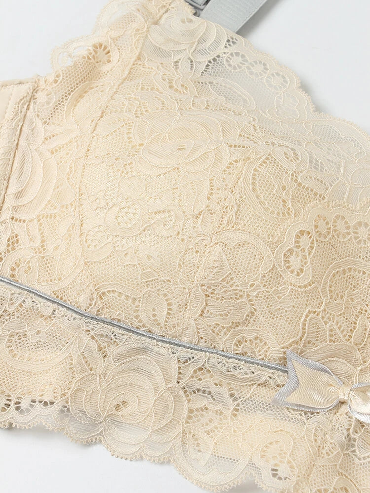 Bowknot Lace Breathable Wireless Lightly Latex Lined Bra