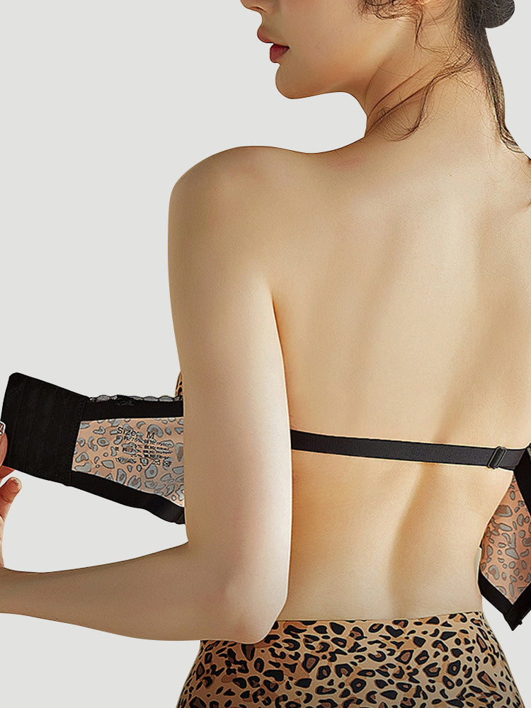 Women's Leopard Print Wireless Non-slip Strapless Bras