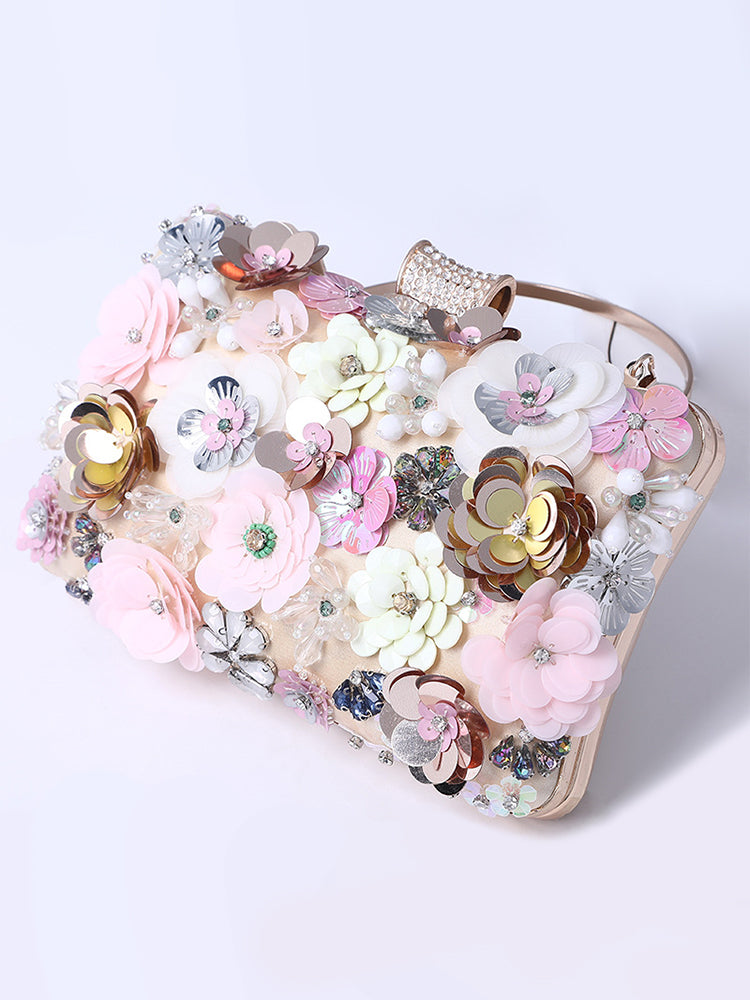 Handmade Luxury Flower Clutch Wedding Party Evening Chain Shoulder Bag