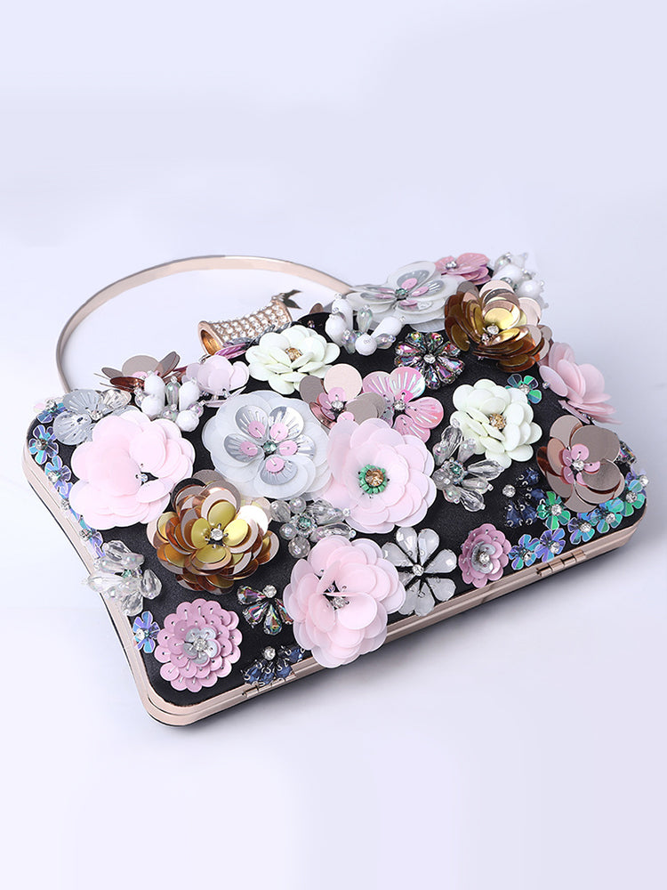 Handmade Luxury Flower Clutch Wedding Party Evening Chain Shoulder Bag