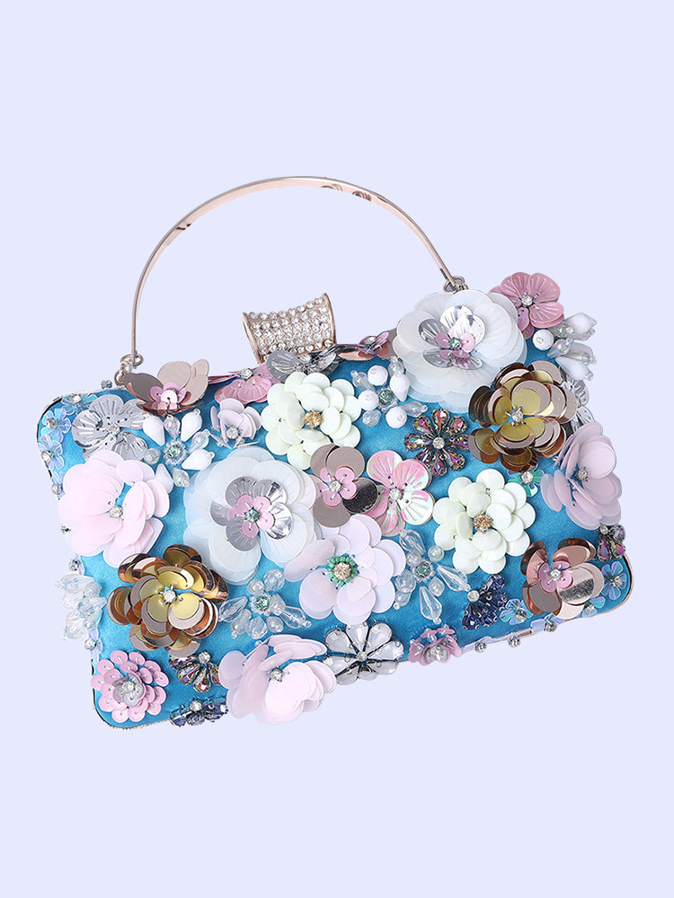 Handmade Luxury Flower Clutch Wedding Party Evening Chain Shoulder Bag