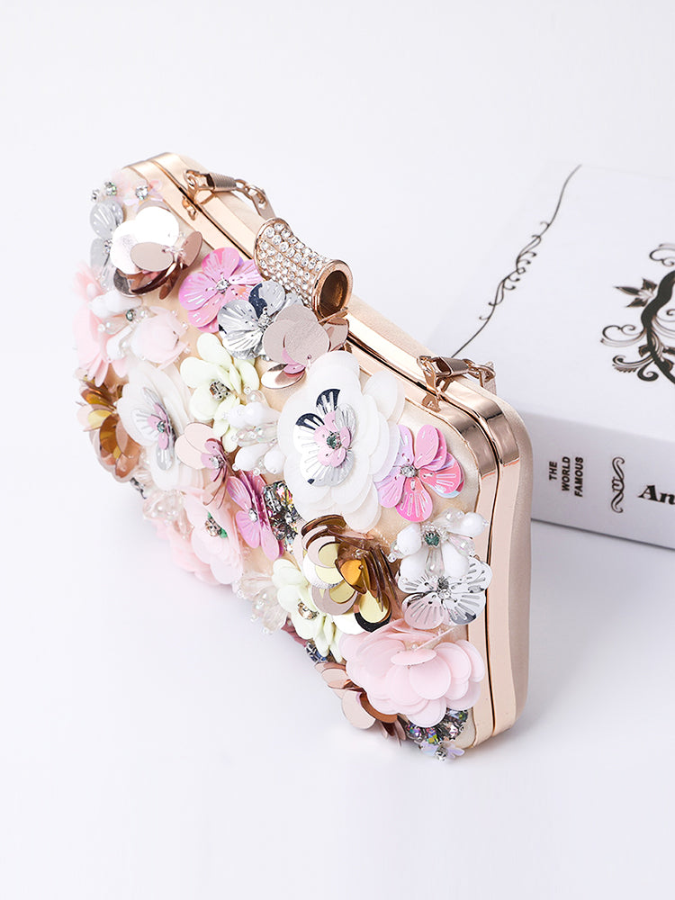 Handmade Luxury Flower Clutch Wedding Party Evening Chain Shoulder Bag