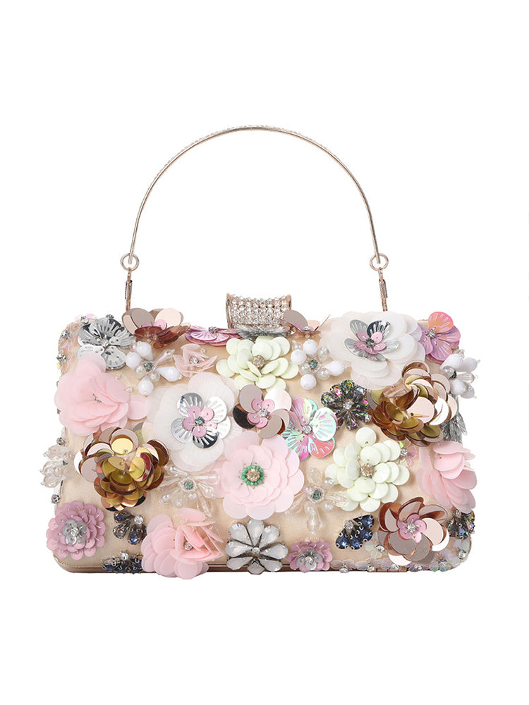Handmade Luxury Flower Clutch Wedding Party Evening Chain Shoulder Bag