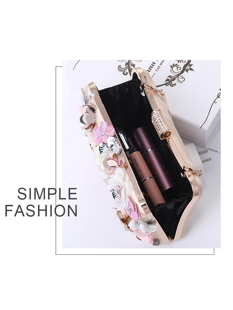 Handmade Luxury Flower Clutch Wedding Party Evening Chain Shoulder Bag