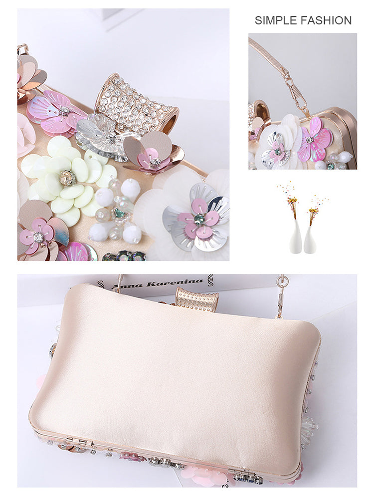 Handmade Luxury Flower Clutch Wedding Party Evening Chain Shoulder Bag