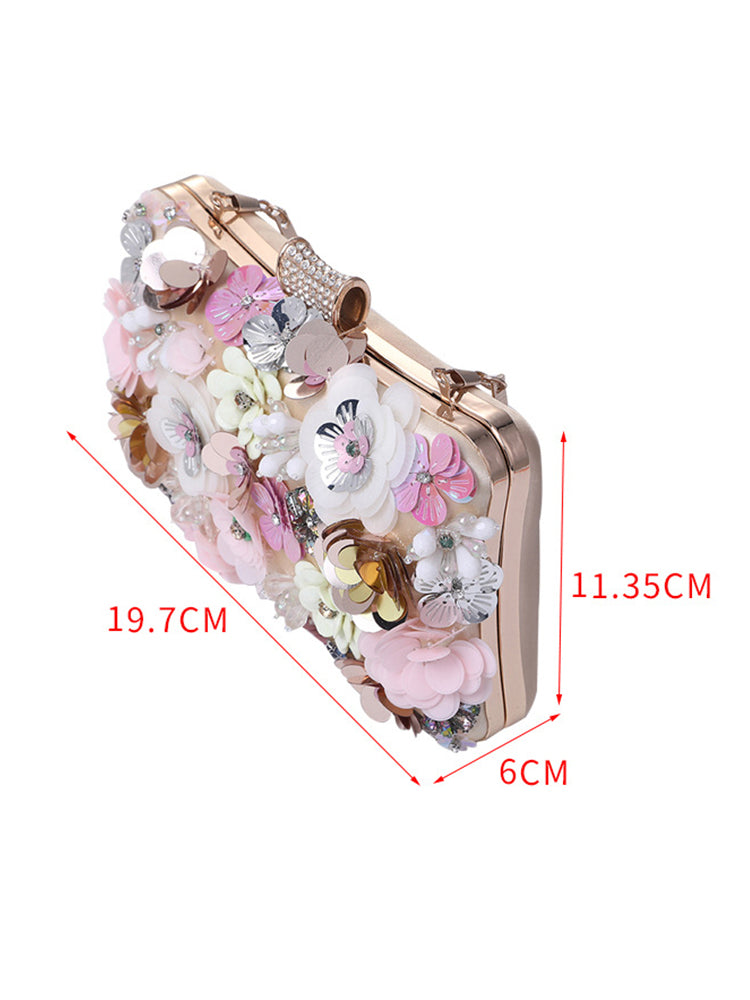 Handmade Luxury Flower Clutch Wedding Party Evening Chain Shoulder Bag