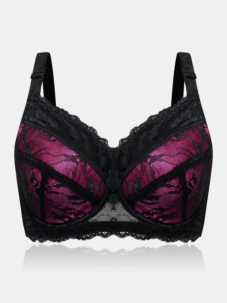Breathable Lace Full Coverage Soft Wire Support Bra
