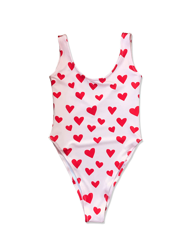 Cute Color Patchwork Print Open Back One Piece Swimsuit