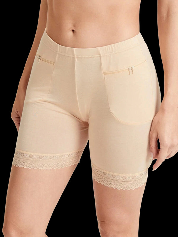 Zip Pocket Lace-Trimmed Leggings Safety Boyshorts