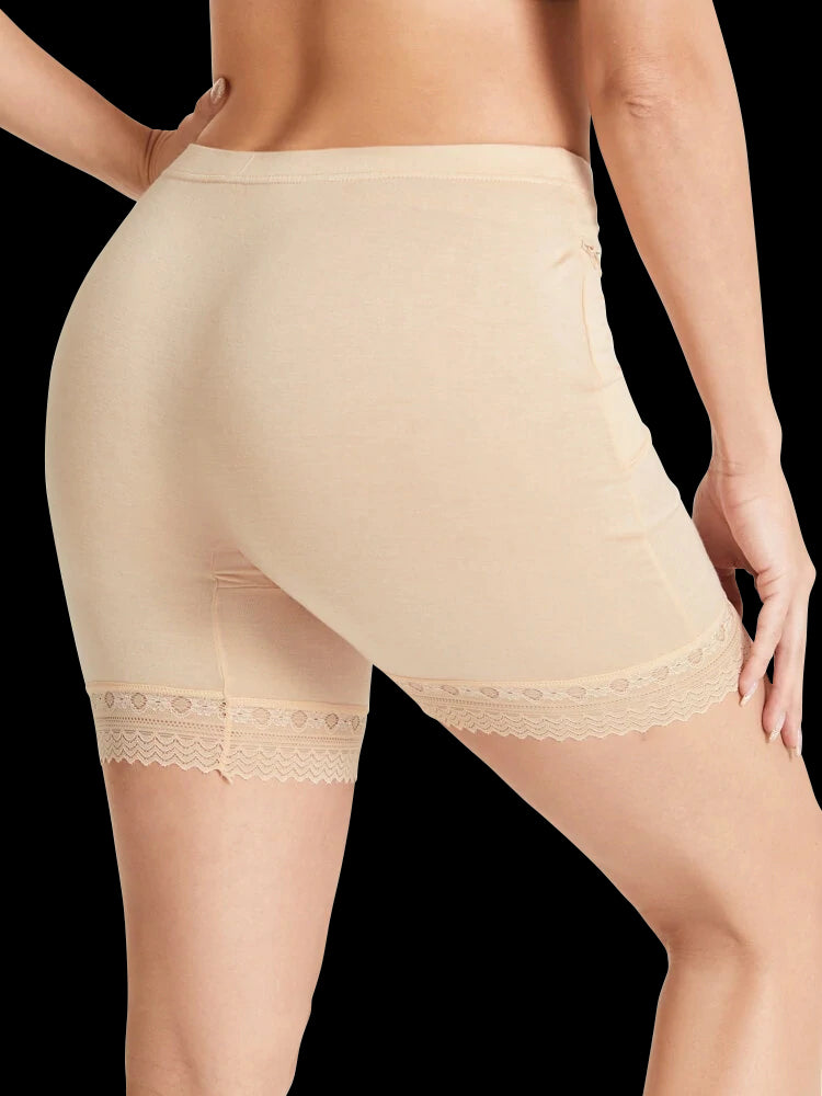 Zip Pocket Lace-Trimmed Leggings Safety Boyshorts