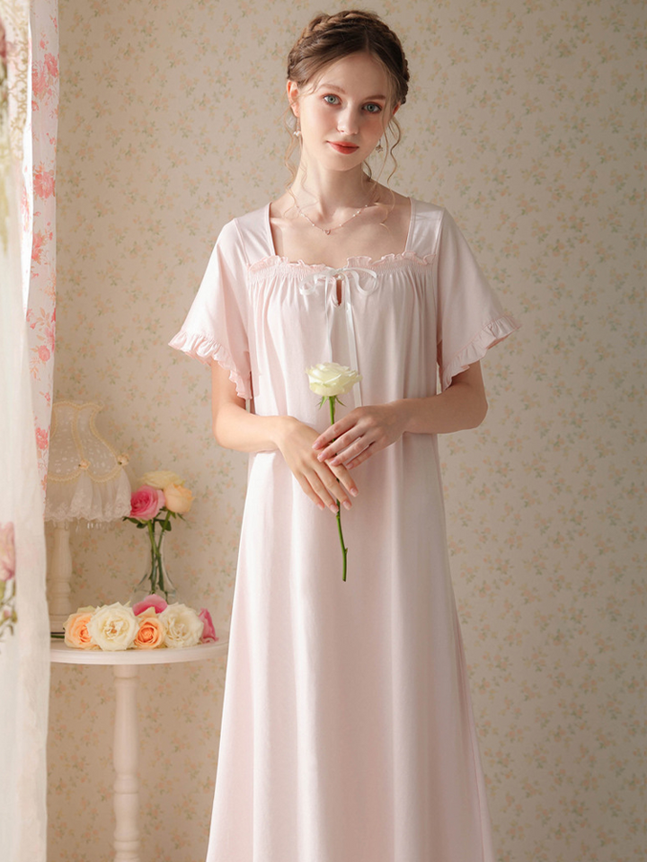 Women's Lace Nightdress Short Sleeve Victorian Nightgown Sleepwear Pajama
