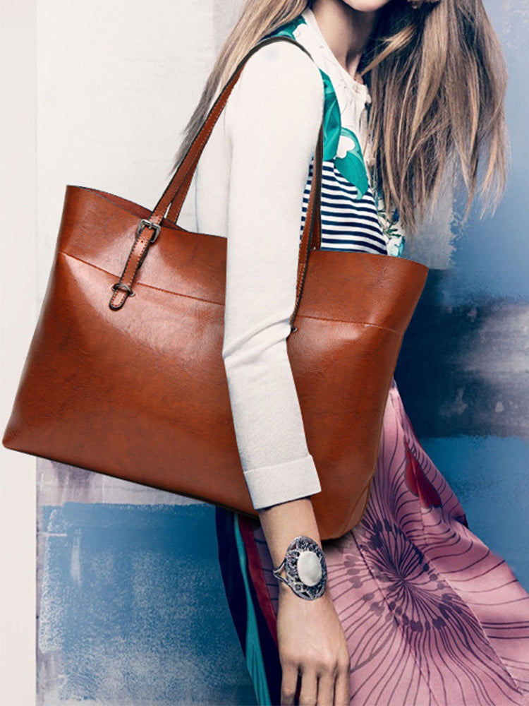 Vintage PU Leather Tote Bag Handbag Shopper Purse Office Laptop Bag