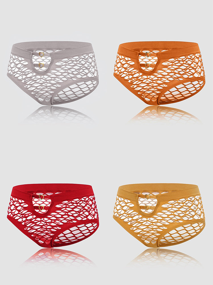 4 Packs Women Plain Fishnet Stretch See Through Breathable Sexy Panties