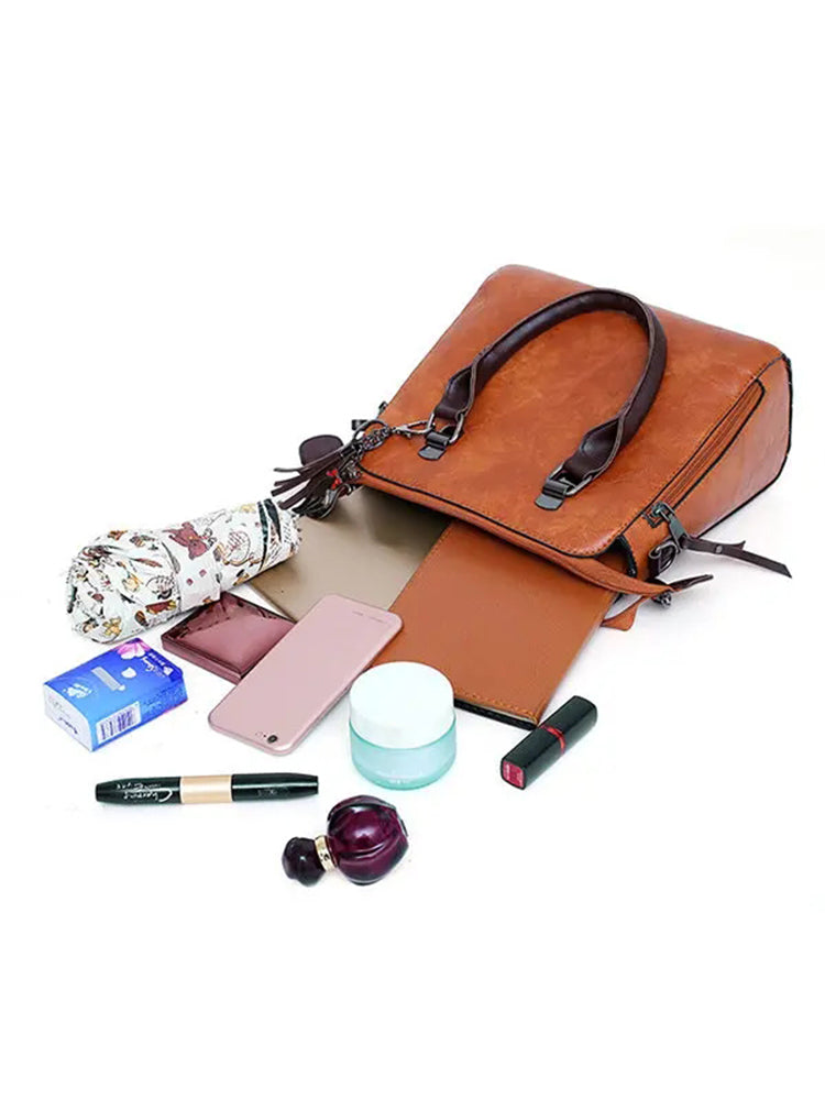 Women Leather Handbags Multi-function Crossbody Bags Purse Set 4pcs