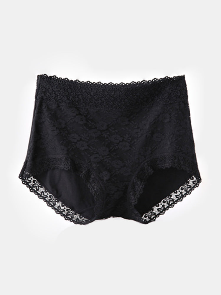 Women High Waist Cotton Lace Stretch Regular Briefs