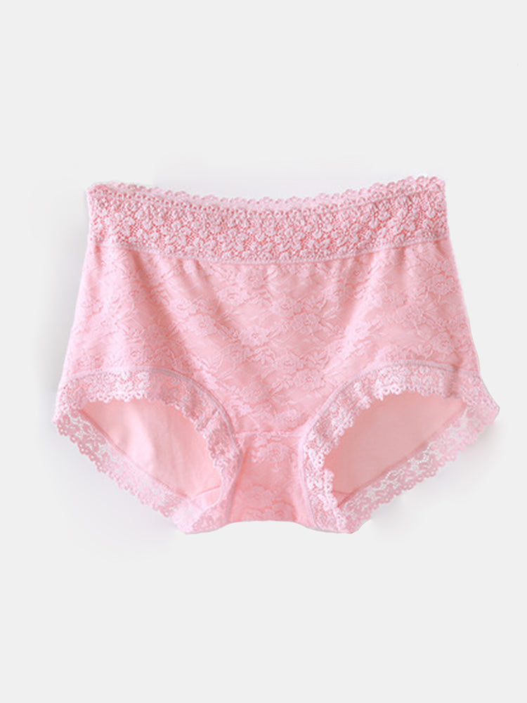 Women High Waist Cotton Lace Stretch Regular Briefs
