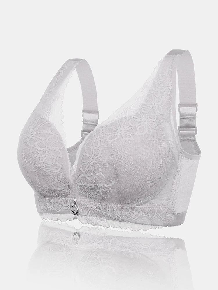 Lace Solid Lightly Lined Breathable Wireless Bra