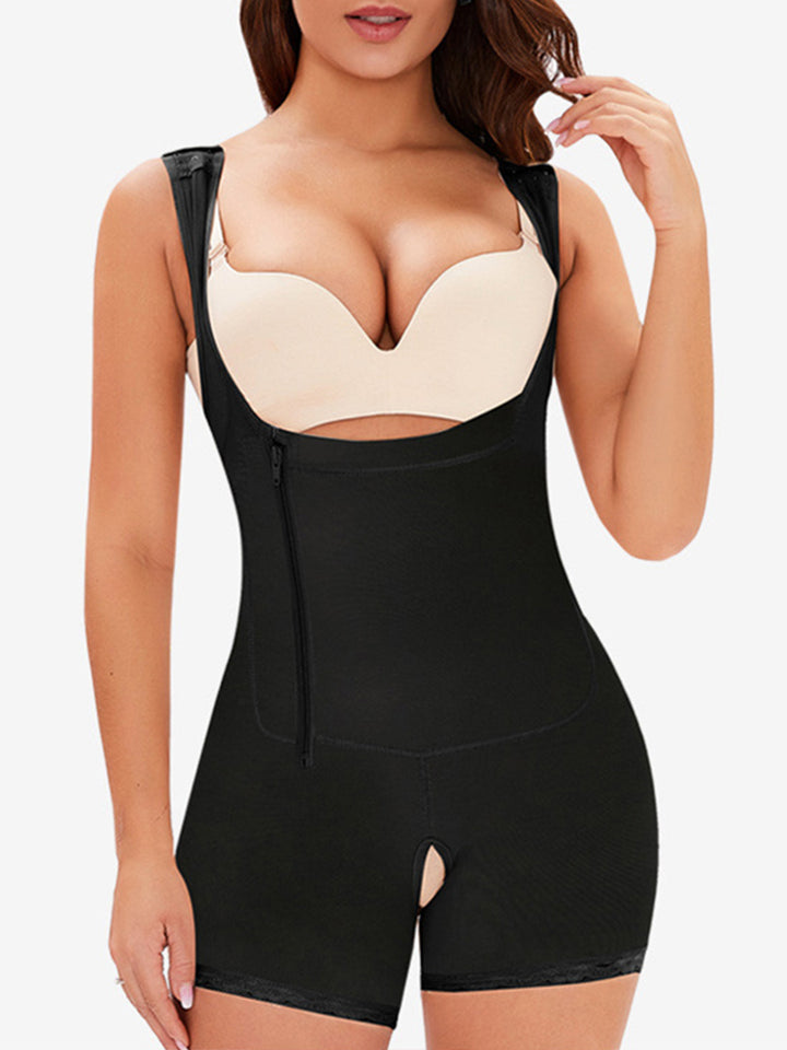 Women's Zipper Open Slimmer Waist Trainer Bodysuit Tummy Control Shapewear