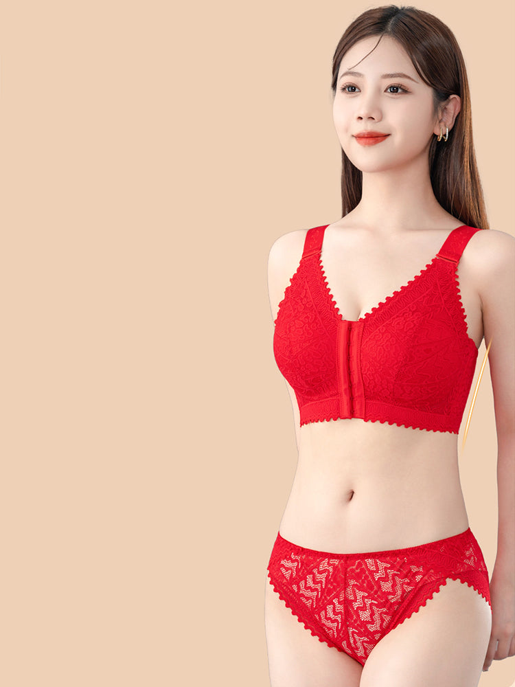 Comfort Front Closure Wire-Free Minimizer Bra and Panty Sets