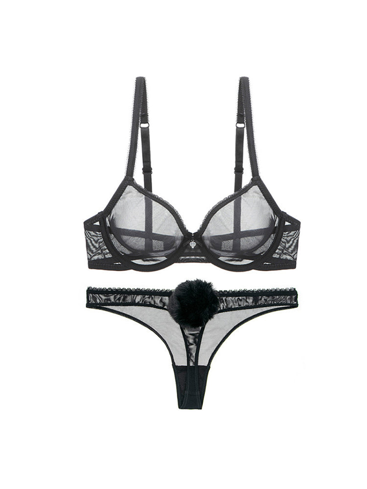 Women's Sexy Sheer Mesh Lingerie Bra and Thong Panty Set