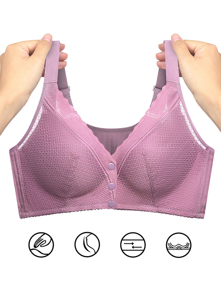 High Stretch Lace Front Button Wireless Bra