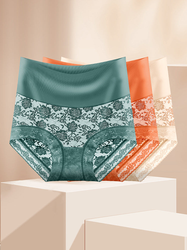 4-Pack Women's Ice Silk Seamless High Waist Antibacterial Panties