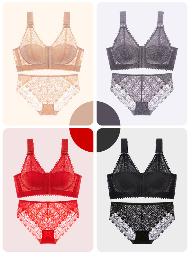 Comfort Front Closure Wire-Free Minimizer Bra and Panty Sets