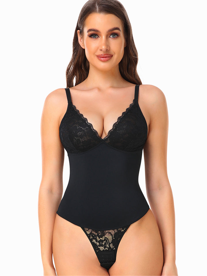 Lace Lingerie Tummy Control Hook Crotch Bodysuit Shapewear