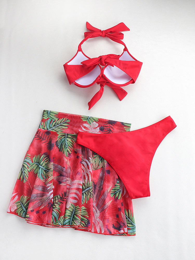 Women Three Pieces Print Triangle Swimsuit Bikini Set