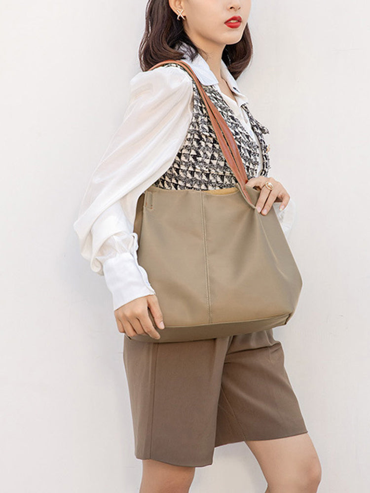 Textured Twill Casual Canvas Large Capacity Tote Shoulder Handbags