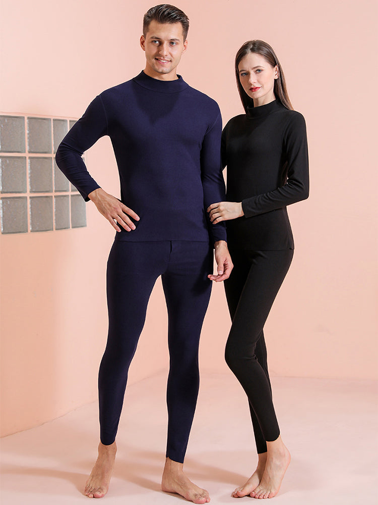 Mid-high Collar Thickened Double-sided Brushed Thermal Underwear Set