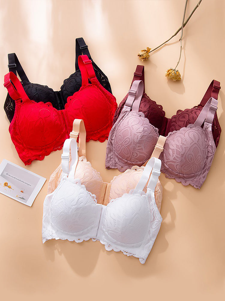 Soft Lace Front Closure Push-Up Wireless Bras
