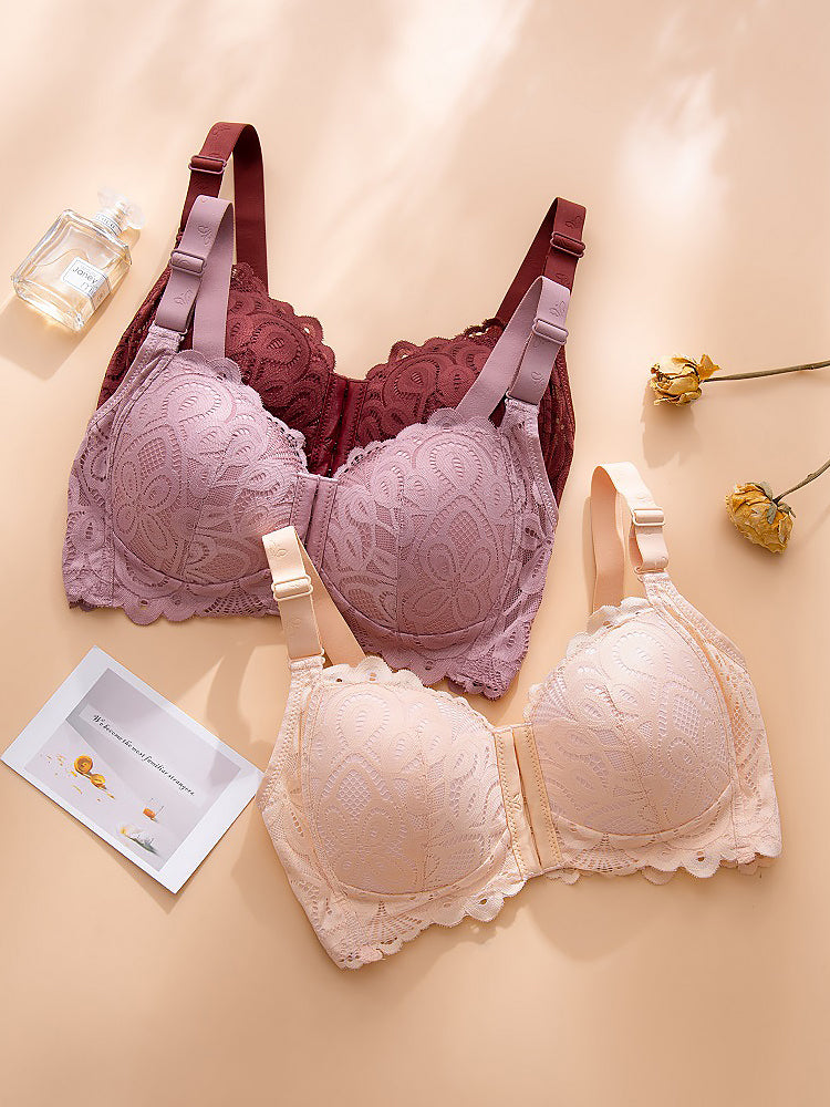 Soft Lace Front Closure Push-Up Wireless Bras