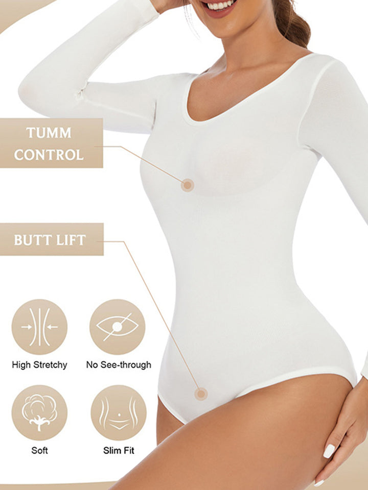 Crew Neck Long Sleeve Slimming Shaper Bodysuit