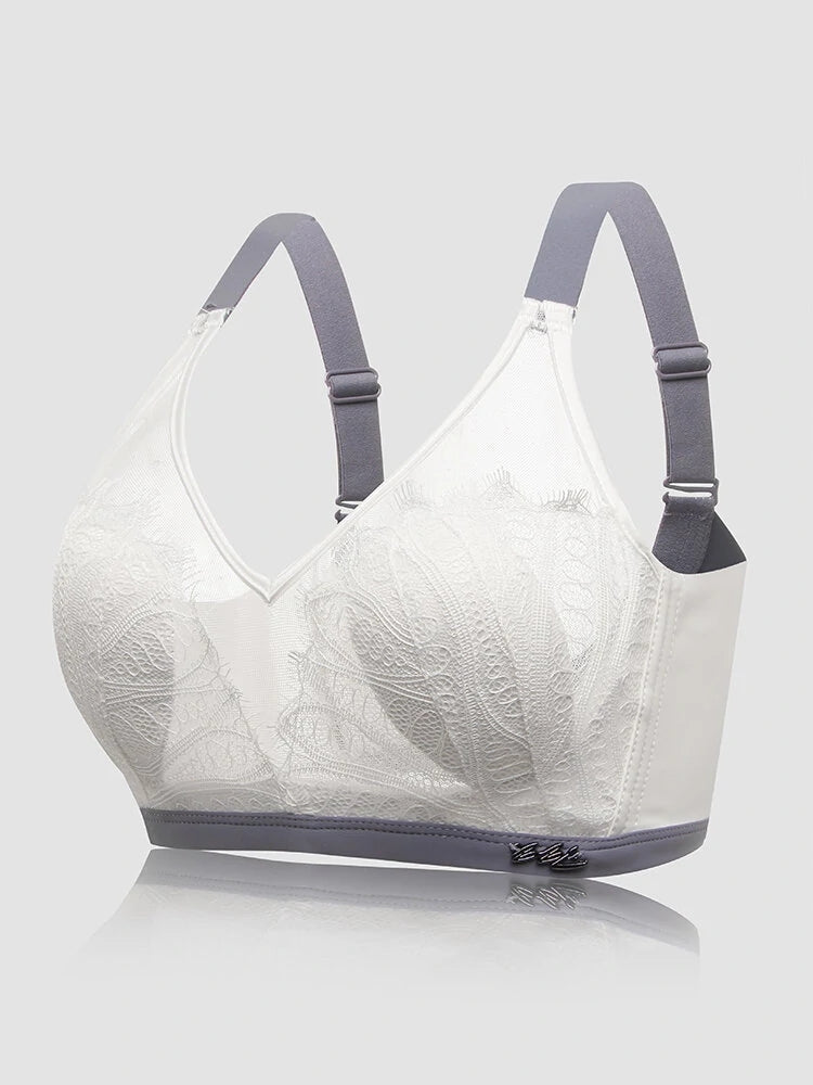 Women Jacquard Lace Trim Transparent Thin Wireless Bras