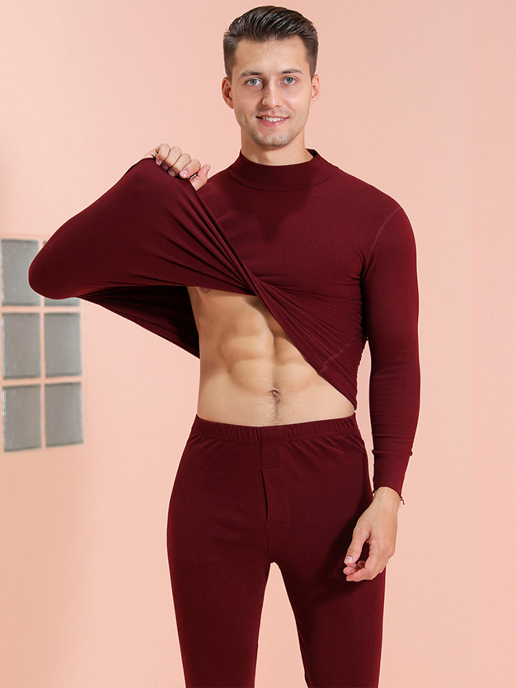 Mid-high Collar Thickened Double-sided Brushed Thermal Underwear Set
