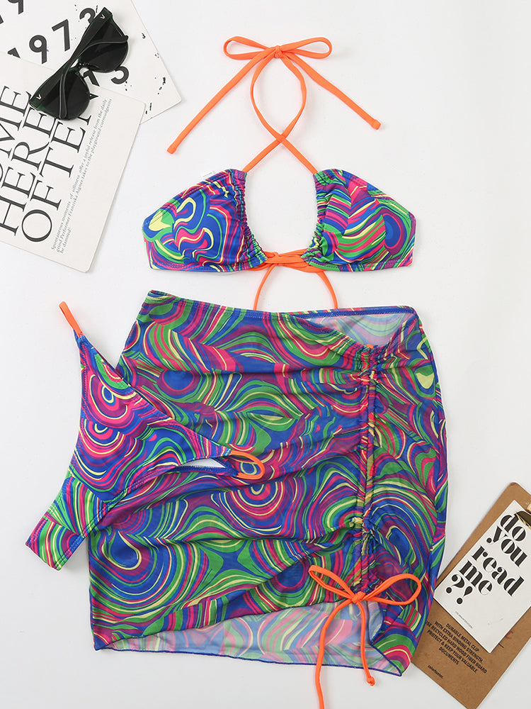 Multicolor Print Backless Bikini Three-Pack