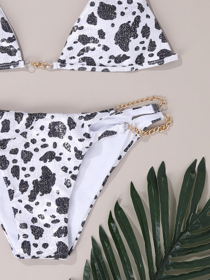 Women's Milk Speckled Printed Halter Triangle Top 2 Piece Bikini Bathing Suits
