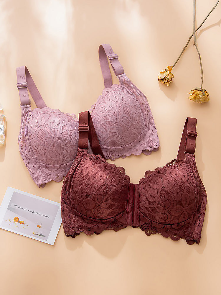 Soft Lace Front Closure Push-Up Wireless Bras