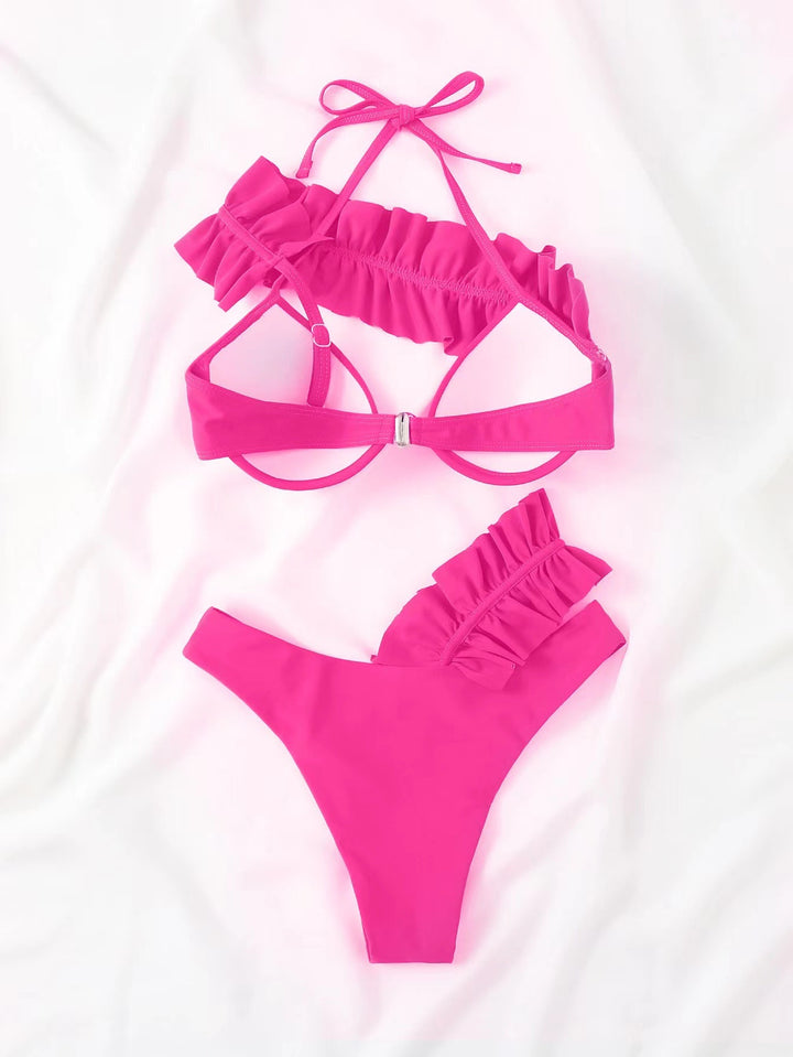 Sexy Solid Ruffled Bikini