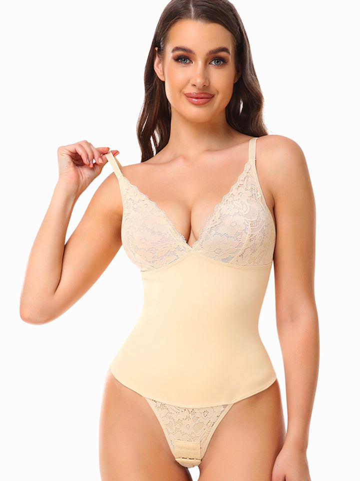 Lace Lingerie Tummy Control Hook Crotch Bodysuit Shapewear