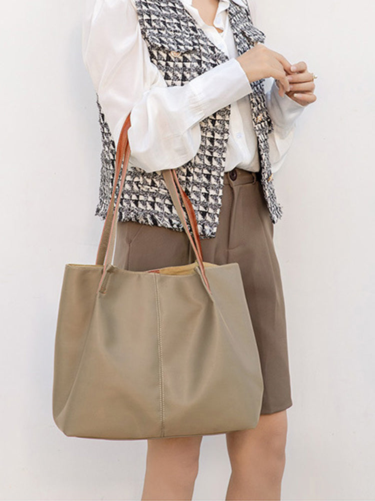 Textured Twill Casual Canvas Large Capacity Tote Shoulder Handbags